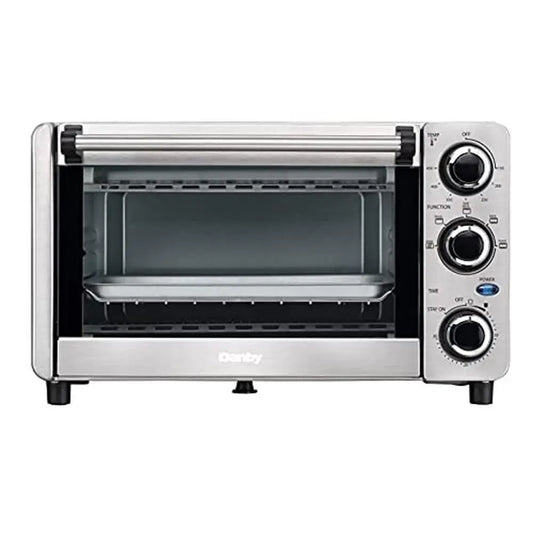 Toaster Oven Stainless Steel 4 Slice 0.4 cu ft/12L Toast Bake Broil Keep Warm 1100W Powerful Heating Mechanical Control Knobs