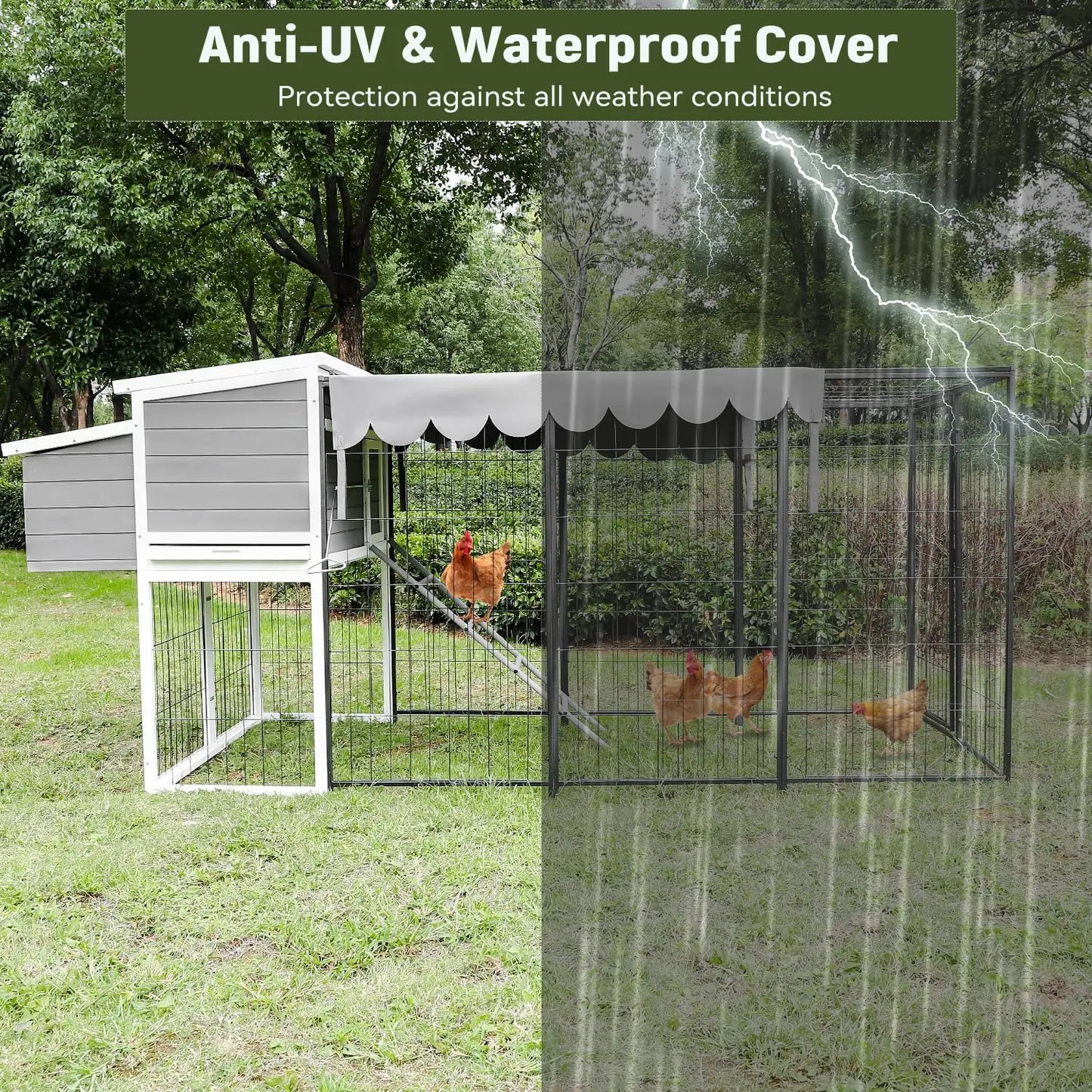 105" Outdoor Wooden Chicken Coop with Run Large Nesting Box Removable Tray Poultry Habitat Supplies, Customized