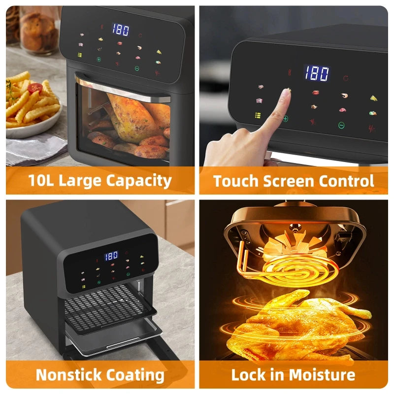 10L Air Fryer Large Capacity Oil-free Fryers Automatic Household Kitchen 360°Baking Convection Oven Deep Fryer without Oil