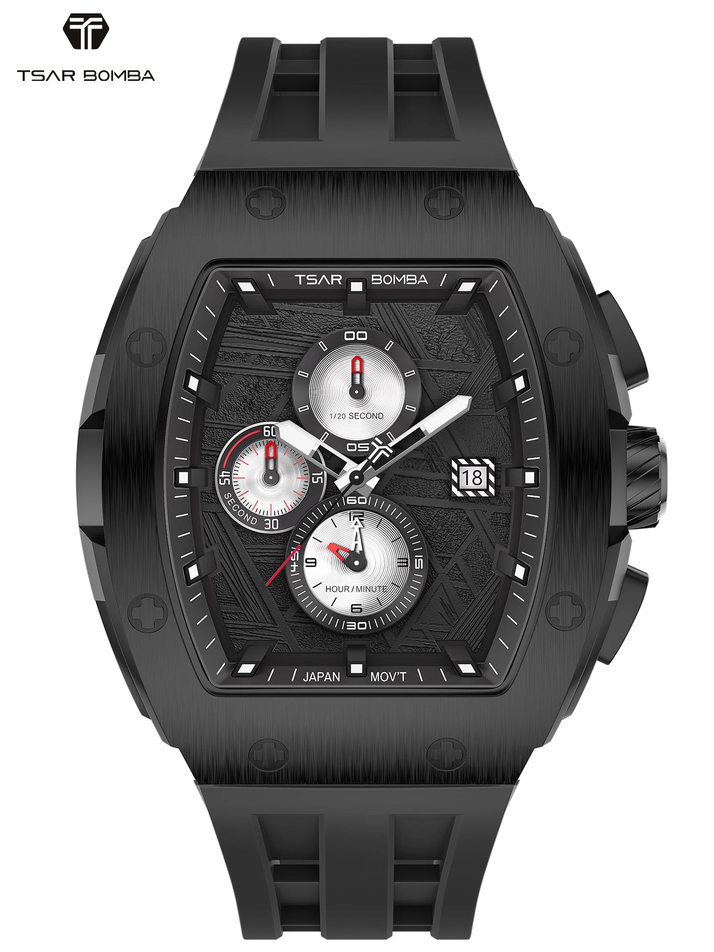 TSAR BOMBA Men’s Quartz Watch, Stainless Steel Case, Japanese Movement, Chronograph Date, Sapphire Crystal, 50M Water Resistant