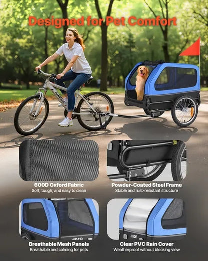 Dog Bike Trailer, Supports up to 88 lbs, Pet Cart Bicycle Carrier for Small & Large Dogs, Easy Folding Frame with Quick