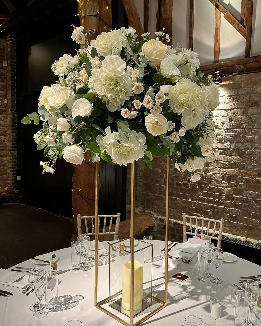 Gold Wedding Flower Stand Sets of 2, 24 Inch Tall Vase Column Stand Flower Holder, Metal Geometric Centerpieces for Table, Flowe