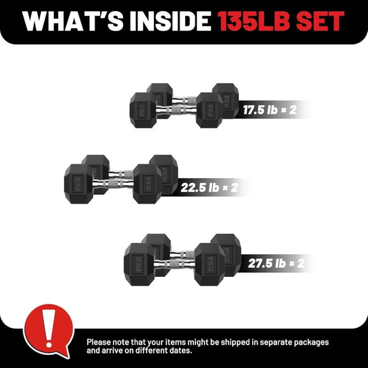 PAPABABE Hex Dumbbell Set 45135 lb Rubber Encased Home Gym Dumbbells for Strength Training and Fitness Workouts Adjustable Hand