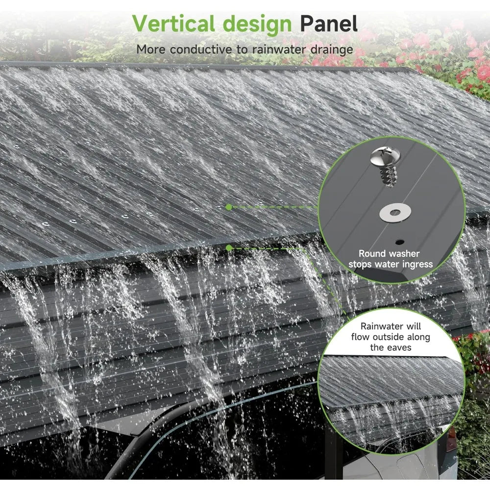 10×15FT Metal Carport, Heavy Duty Car Port, All-Weather Outdoor Storage Trucks,Boats,Cars,Galvanized Steel Roof, Vertical Stripe