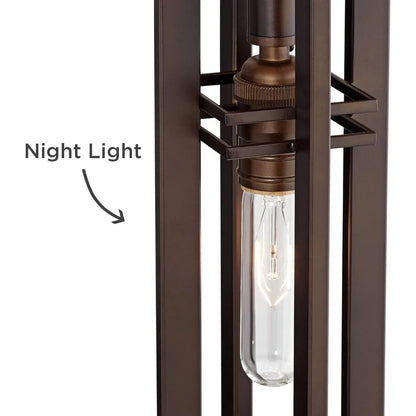 Elias Industrial Rustic Table Lamp with Port Nightlight 28" Tall Oil-Rubbed Bronze Metal Oatmeal Fabric Drum Shade Living Room