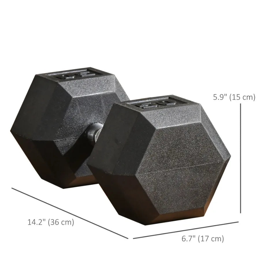 2 x 50lbs Hex Dumbbell Set Rubber Weights Exercise Fitness Dumbbells with Non-Slip Handles Anti-roll for Women or Men Home Gym