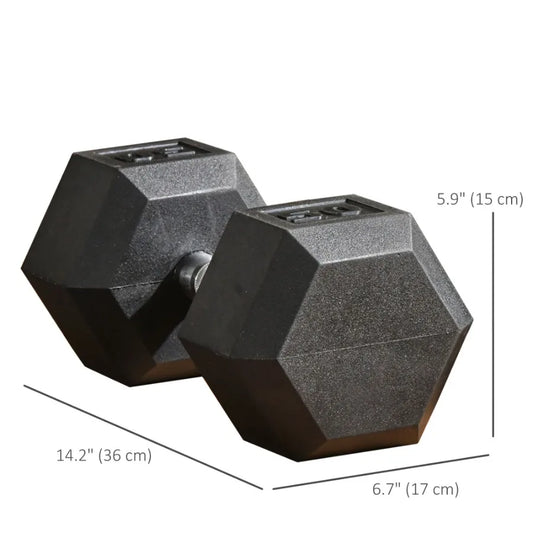2 x 50lbs Hex Dumbbell Set Rubber Weights Exercise Fitness Dumbbells with Non-Slip Handles Anti-roll for Women or Men Home Gym