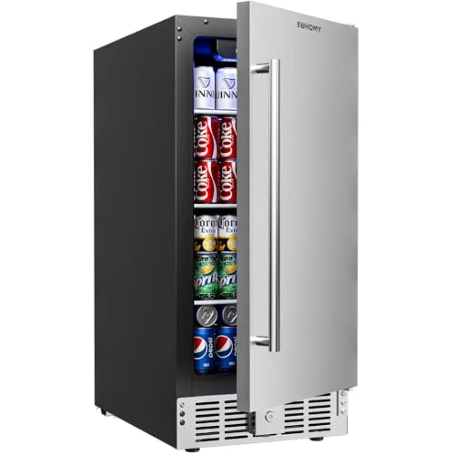 15 Inch Under Counter Beverage Refrigerator with Stainless Steel Door for Beer Wine Soda Builtin Drink Fridge Holds 125 Cans Id