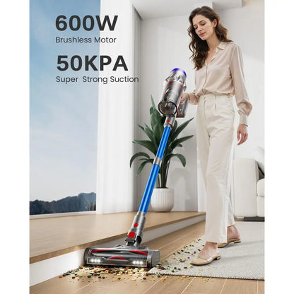Cordless Vacuum Cleaner, 50KPa 600W 70Mins Vacuum Cleaner for Home, Anti-Tangle Self-Standing Stick Vacuum with Scented Tablet,