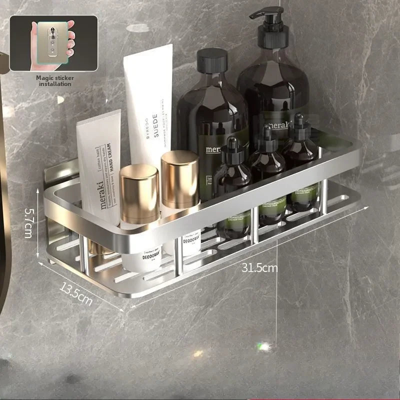 Bathroom Shelves Black Rust-Proof Wall-mounted Non-punching Storage RackToilet Bath Washbasin Wall  Bathroom Racks