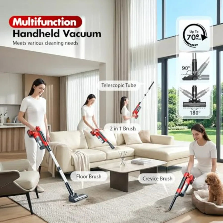 Cordless Vacuum Cleaners for Home with 2Battery 8000mAh Brushless Rechargeable Stick Vacuum with 3 Mode 6 In 1 Portable Handhel
