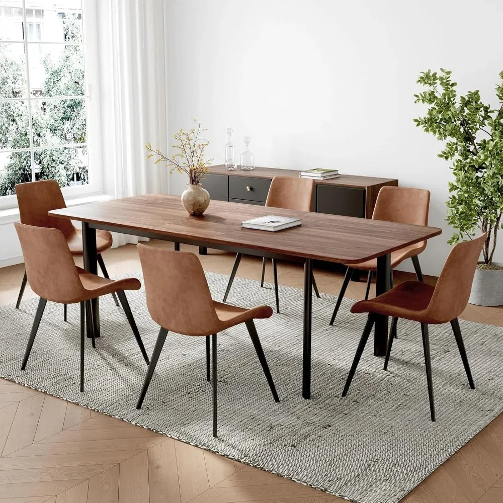 63"- 78.7" Extendable Dining Table Set for 6, Modern Kitchen Table with 6 Dining Chairs, Thickened Expandable Wooden Table