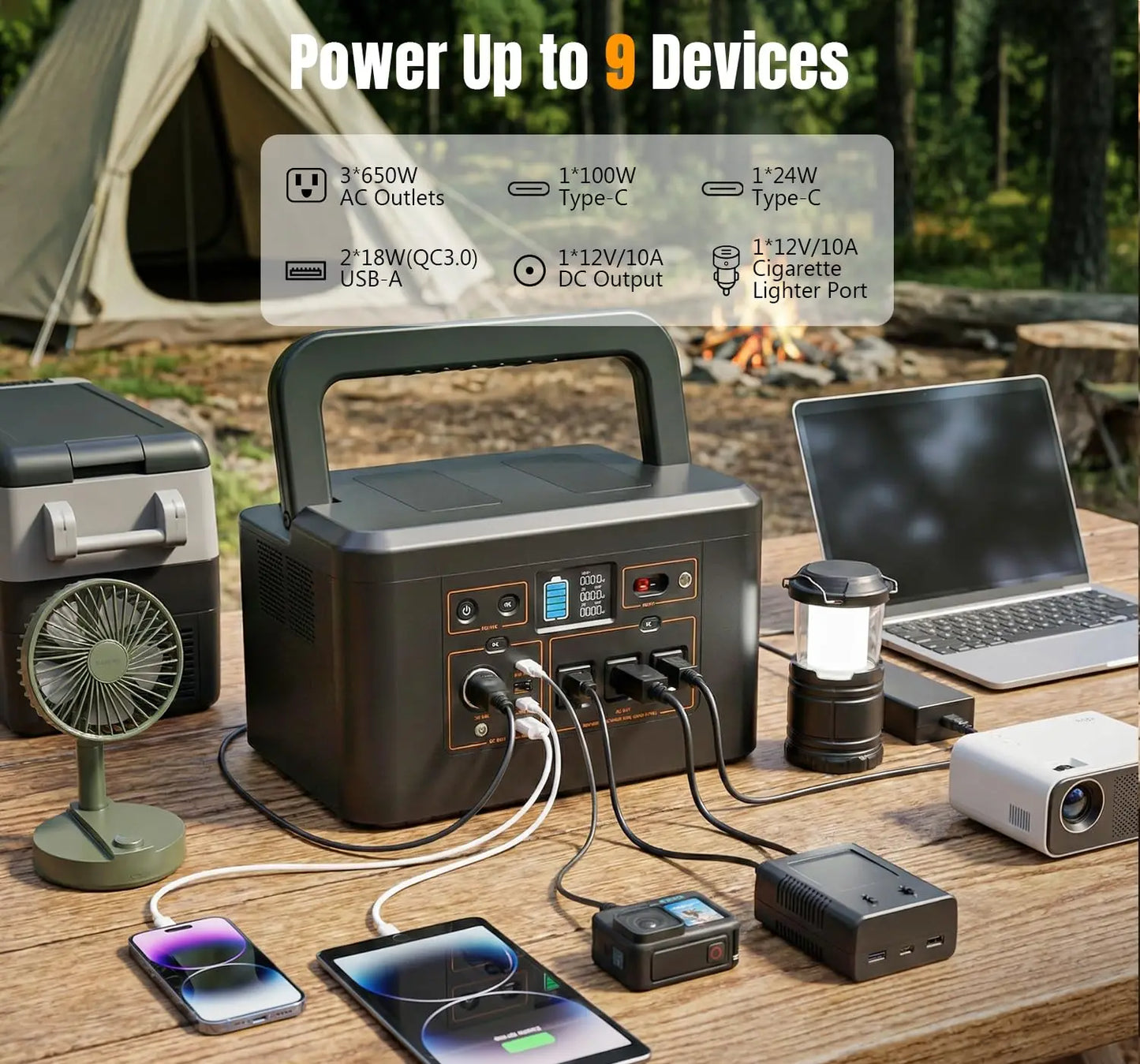 Portable Power Station 650W (1200W Peak), 576Wh Solar Generator, LiFePO4 Battery 3.5 Hour Fast Charging, Solar, Customized