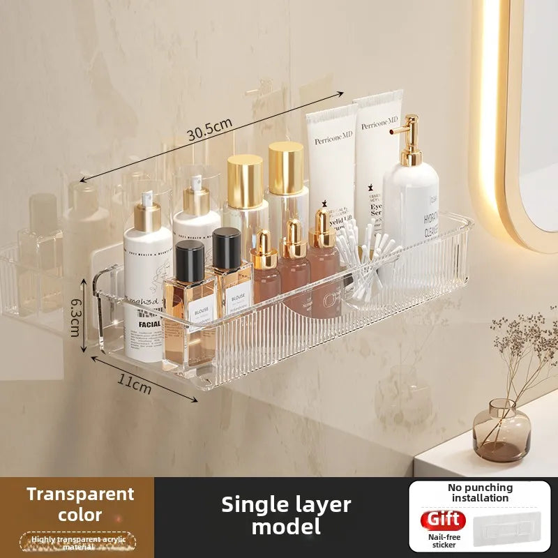 Wall mounted cosmetic and skincare storage rack for bathroom no need for drilling Multi functional kitchebathroom storage rackra