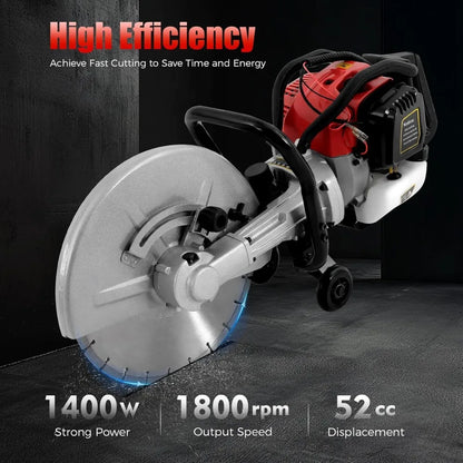 NEW 1400W 52CC Circular Saws Gas Powered Cement Wet Dry Masonry Concrete Cut Off Saw With 350Mm Blade Adjustable Cutting Depth