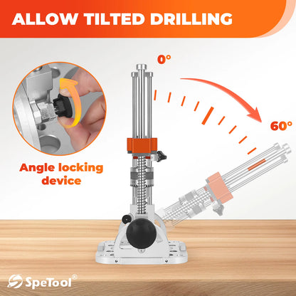 SpeTool Heavy-Duty Aluminium Base Portable Drill Guide – 0.05mm Precision, Precision and Adjustable 0–60° Multi-Angle Drilling,