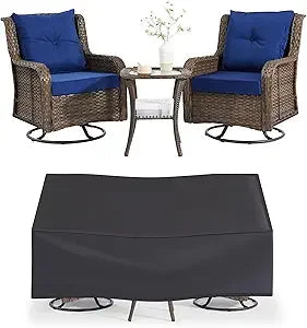 Patio Furniture Sets, 3 Pieces Wicker Outdoor Furniture - 360 Degree Swivel Rocking Chairs and Rattan Side Table for Garden,Porc