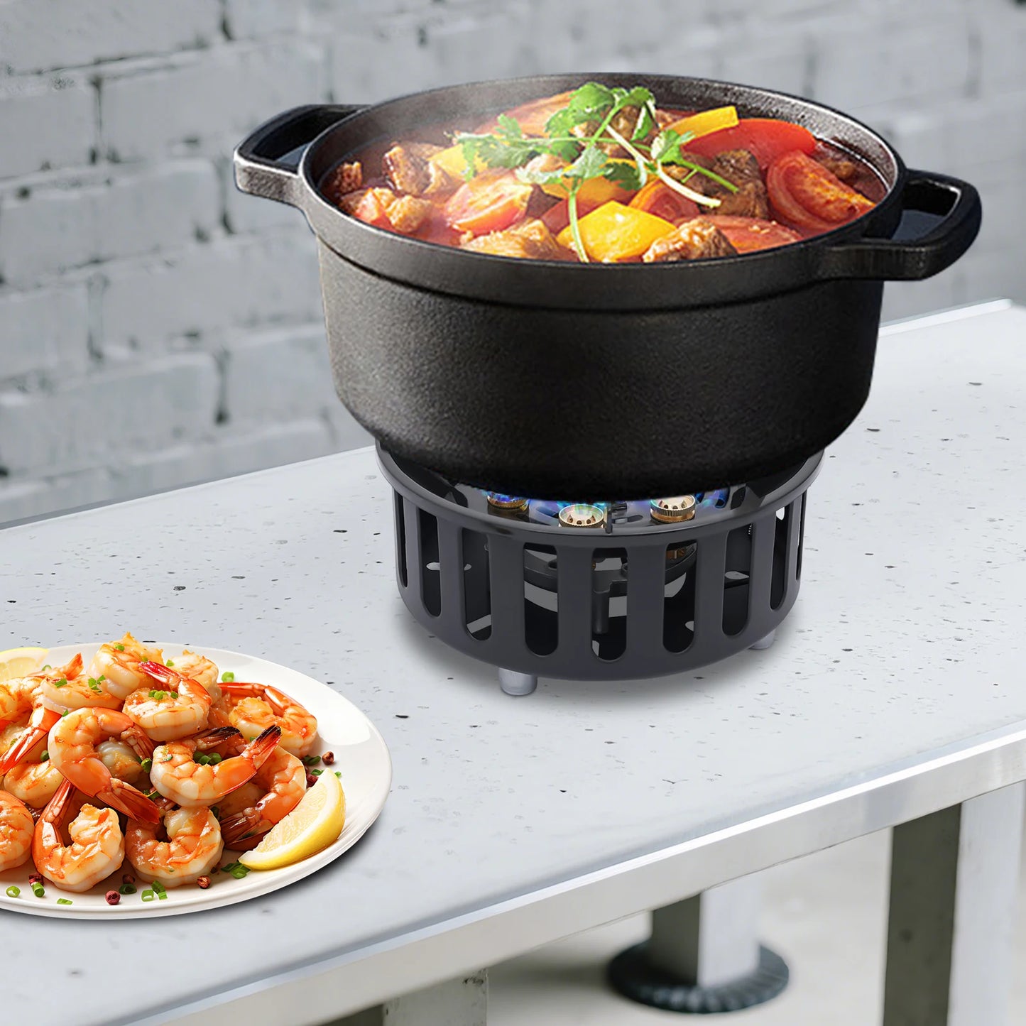 Portable Camping Stove Outdoor Burner Stove with 3 Adapters Compatible With 8.46-9.06-Inch Pots for Travel, Camping, Picnic