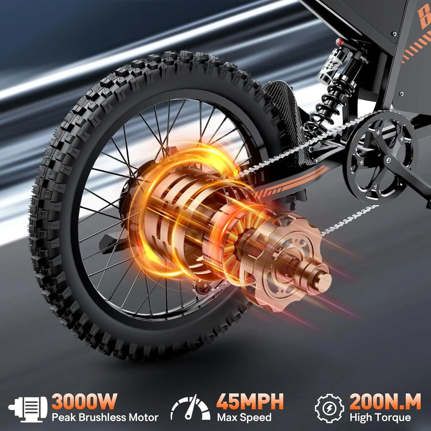 BOPZIN Q8 Electric Bicycle 3000W 60V 35AH Long Range Dirt Mountain E-Bike Big Power Locomotive Tire Electric Bikes for Adults