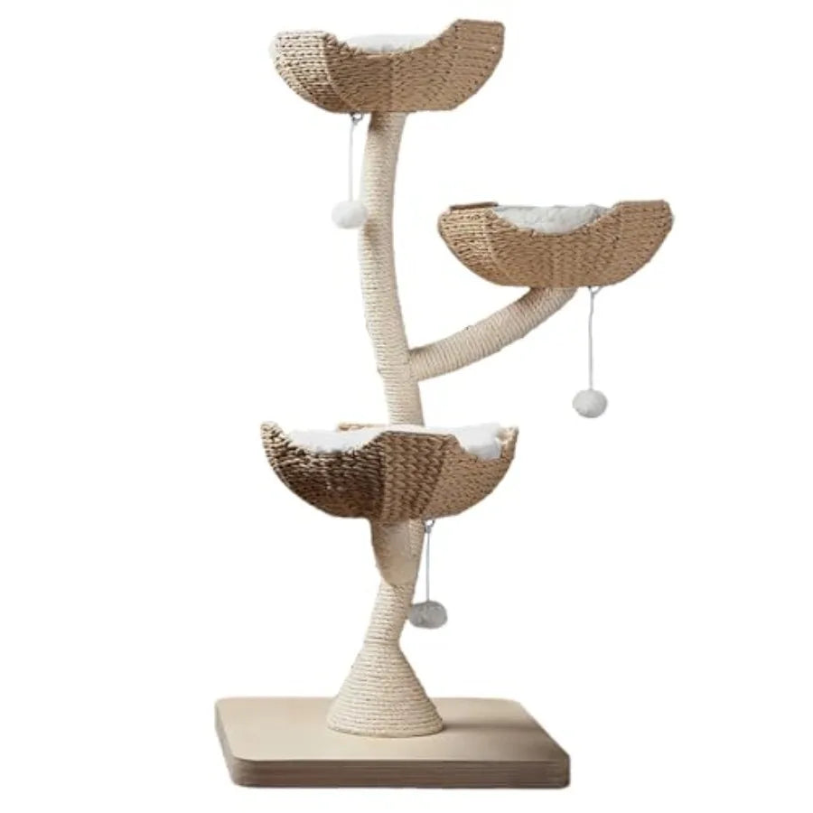 Large Modern Indoor Cat Tree with 3 Faux Fur Beds Scratching Posts and Toys for Cats 23-Inch Width x 23-Inch Depth x 52-Inch He