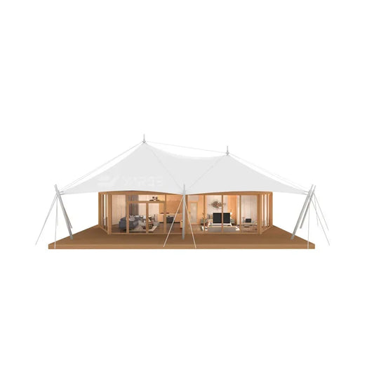Camp Tensile Membrane Structure Sunshade And Warm Spire Wild Luxury Hotel Tent One Bedroom And One Living Room