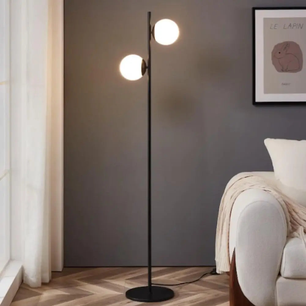 Century Globe Lamp for Living Room & Bedrooms - Contemporary LED Standing Light in Black Indoor Pole Design
