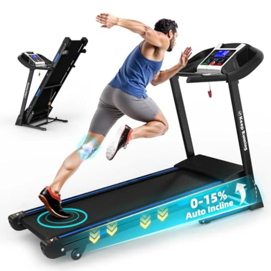 Home Fitness Solution: Quiet Brushless Folding Treadmill with Auto 15 Incline and Handle 400 Lbs Weight Capacity Integrated App
