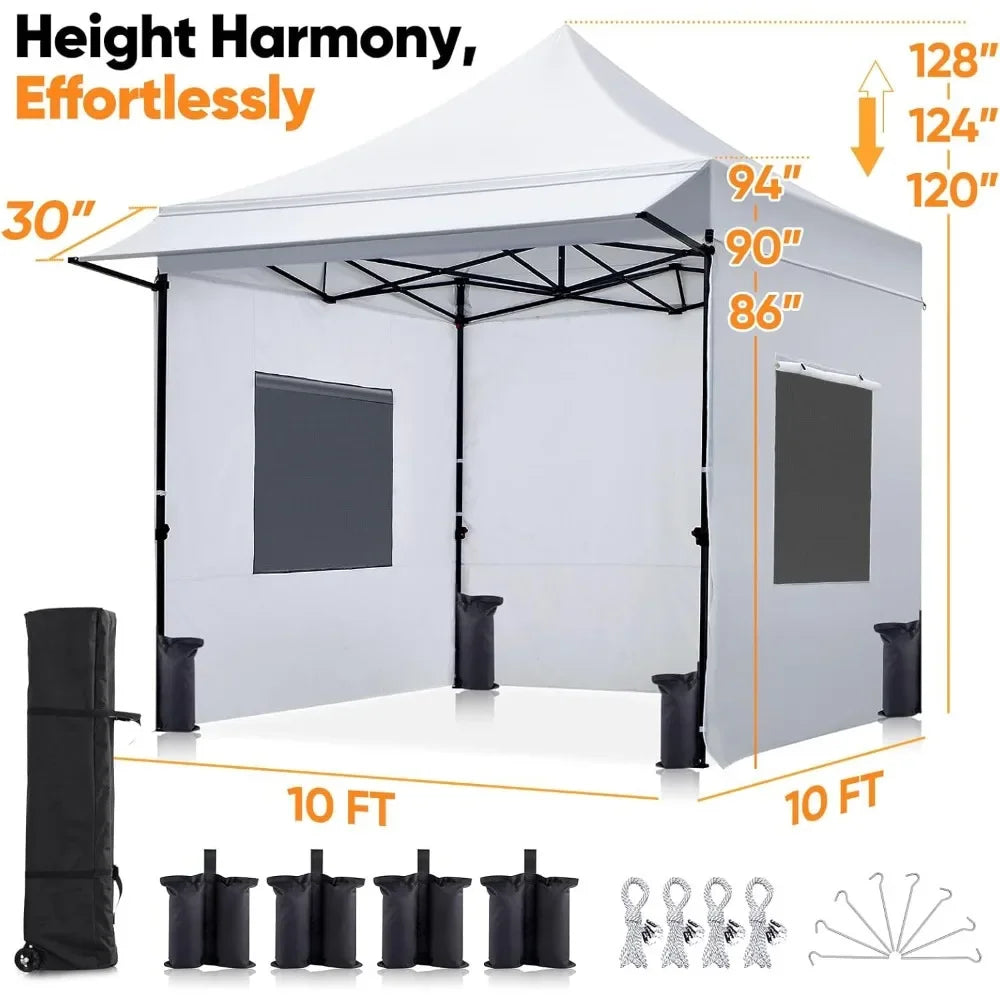 10'x10' Heavy Duty Pop up Canopy Tent with Sidewalls, Commercial Grade Instant Shelter with Wheeled Bag for Outdoor, Parties