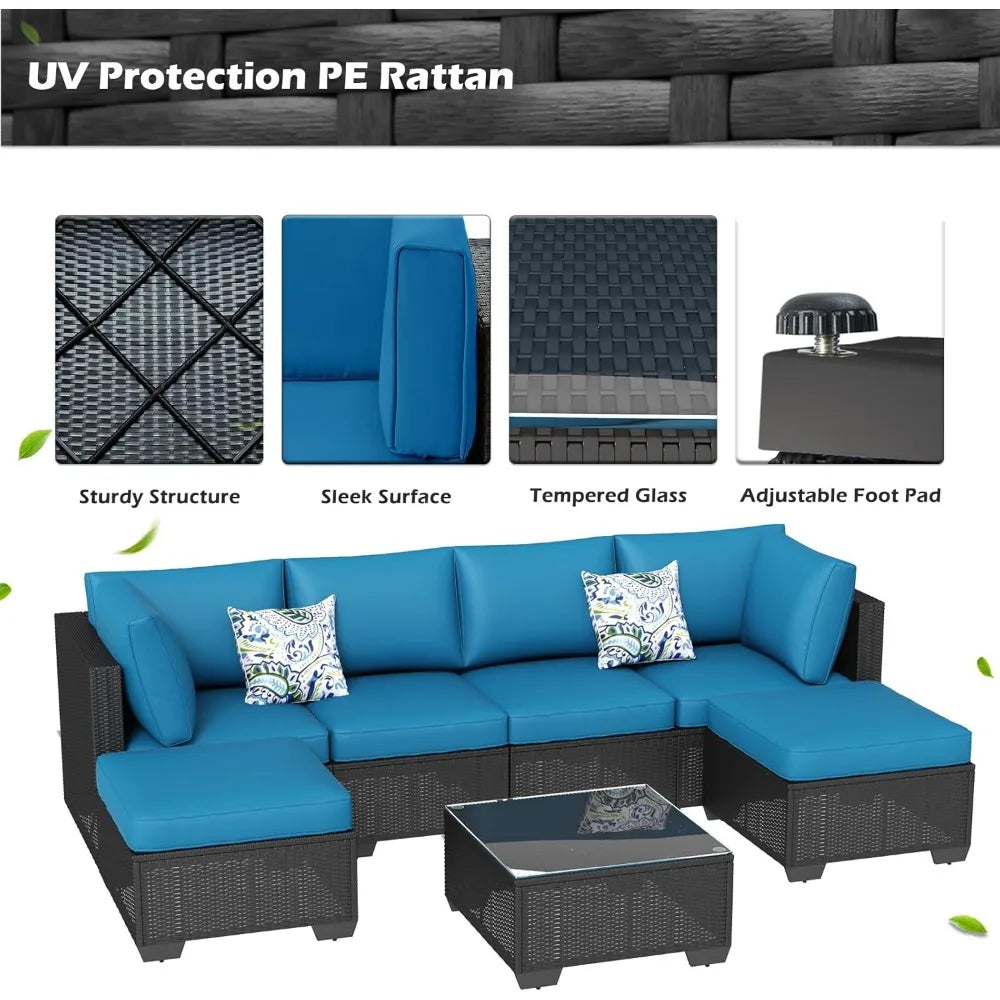 U-MAX 7 Piece Outdoor Patio Furniture Set, PE Rattan Outdoor Wicker Sectional Furniture Chair Set with Cushions and Tea Table, B
