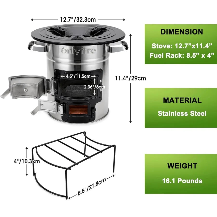 Outdoor Portable Wood Burning Camp Stove with Large Stainless Steel Design for Efficient Cooking and Survival Needs Ideal for C