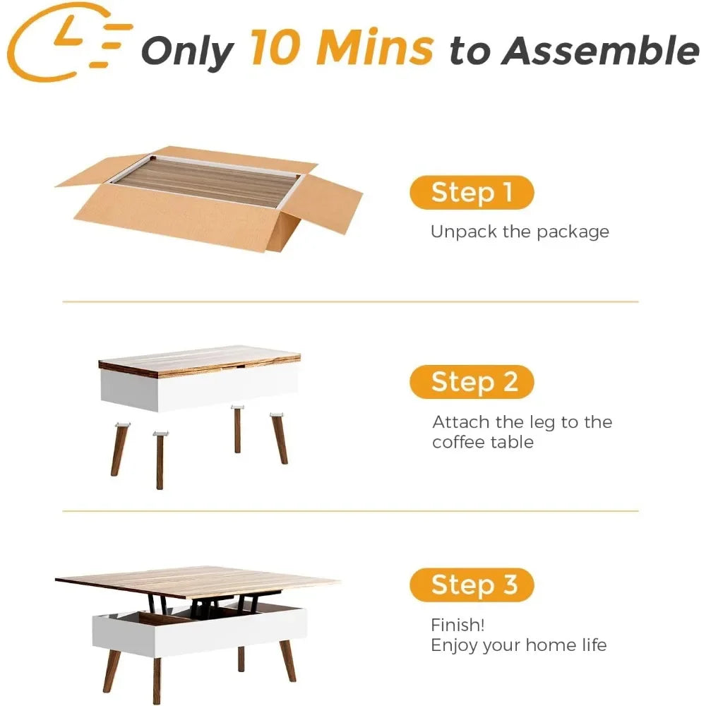 3 in 1 Lift Top Coffee Table, Ten Minutes Install Multifunction Coffee Table, Coffee Table Converts to Dining Table, Lift Top Di