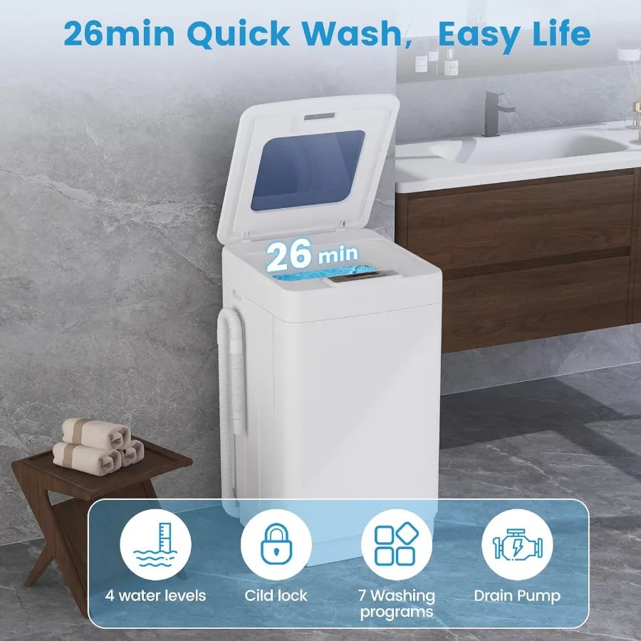 Portable Washing Machine 20 Lbs FullAutomatic with 7 Wash Cycles LED Display Electric Laundry Machine for Apartment RVs Dorms C