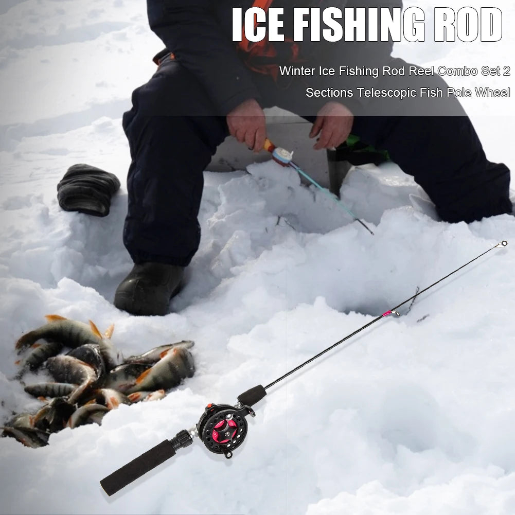 Ice Winter Fishing Rod With Reel Outdoor Folded Mini Feeder Telescopic Spinning Ice Fishing Rod Pole Fishing Reel Wheel Set