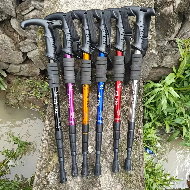 Durable Alloy Trekking Poles. Ultra-light, Adjustable T - Handle with Shock Absorption. Comfort Grip, Ideal for Hiking.
