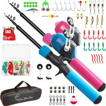 59'' Telescopic Fishing Rod and Reel Combo with Tackle Box, Carrier Bag for Beginners