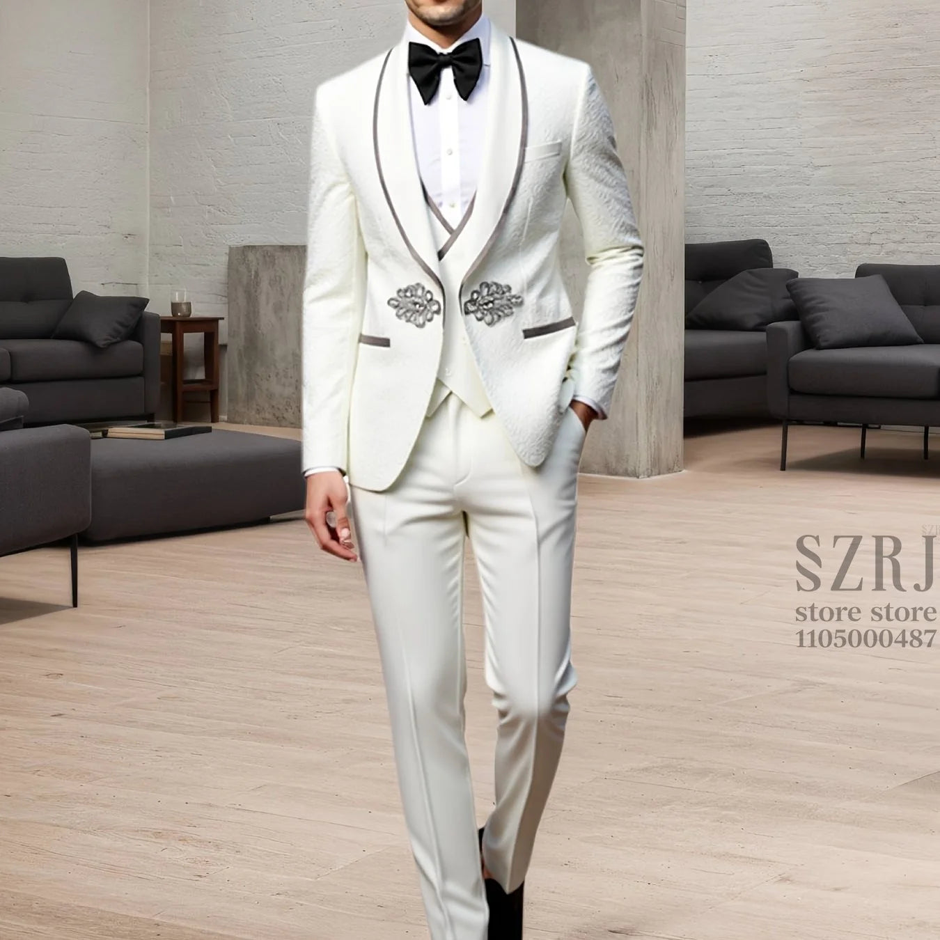 Men's Formal Tuxedo Suit Set with Shawl Collar, Vest & Trousers, Ideal for Wedding, Prom & Gala Events