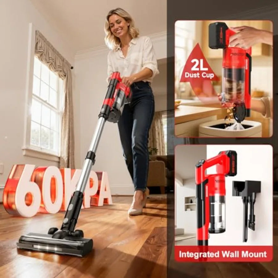 700W Cordless Vacuum Cleaner 2×4000mAh Brushless for Home 6 in 1 Lightweight Stick Vacuum 60kPa 3 Suction Modes Portable Handhe