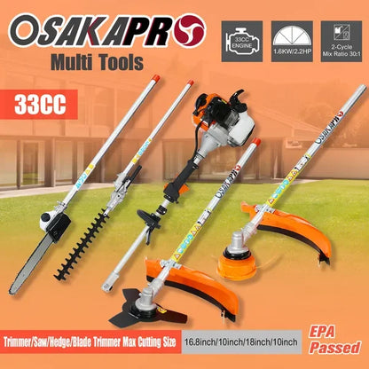 4 in 1 Multi-Functional Trimming Tool, 33CC 2-Cycle Garden Tool System with Gas Pole Saw, Hedge Trimmer, Grass Trimmer, and