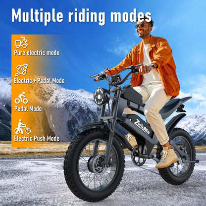 ZorixBike R8 Pro Electric Off-Road Bike 20x4" 3000W 35Mph 80Mile 48V 23Ah,7 Speed Wide Tire All Terrain E-Bike For Adult
