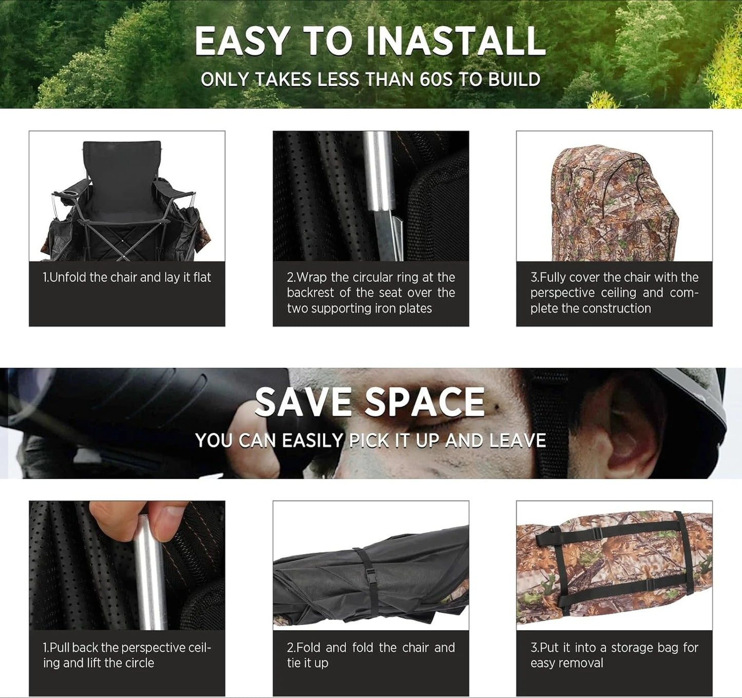 Hunting Blind,Hunting Chair Ground Blind,See Through Deer Blinds,Portable Camouflage Pop Up Blinds·Factory Direct Sales