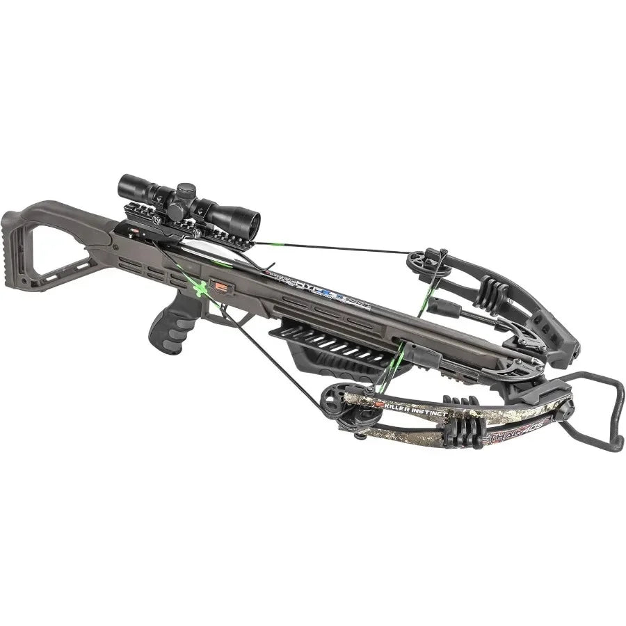Killer Instinct Lethal 405 Crossbow Pro Package with 4 x 32 Non-Illuminated Scope Rope Cocker String Suppressors 3-Bolt Quiver