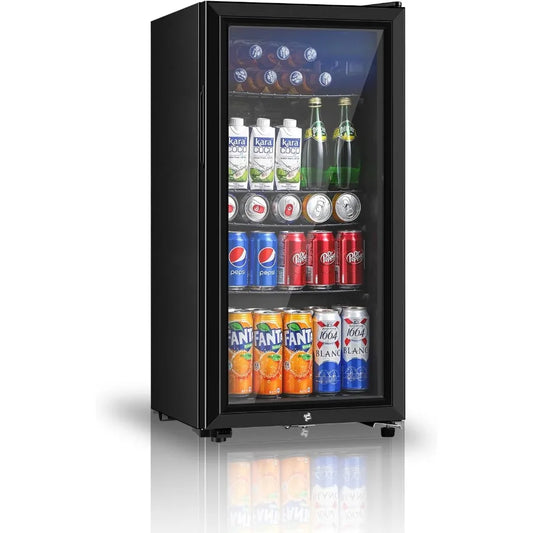 Beverage Refrigerator 3.2 Cu.ft Mini Fridge with Double Glass Door Cooler for Soda Beer or Wine for Home Office or Bar with Adj