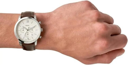 Men's Quartz Chronograph Watch with Stainless Steel Case and Leather Strap, Water Resistant