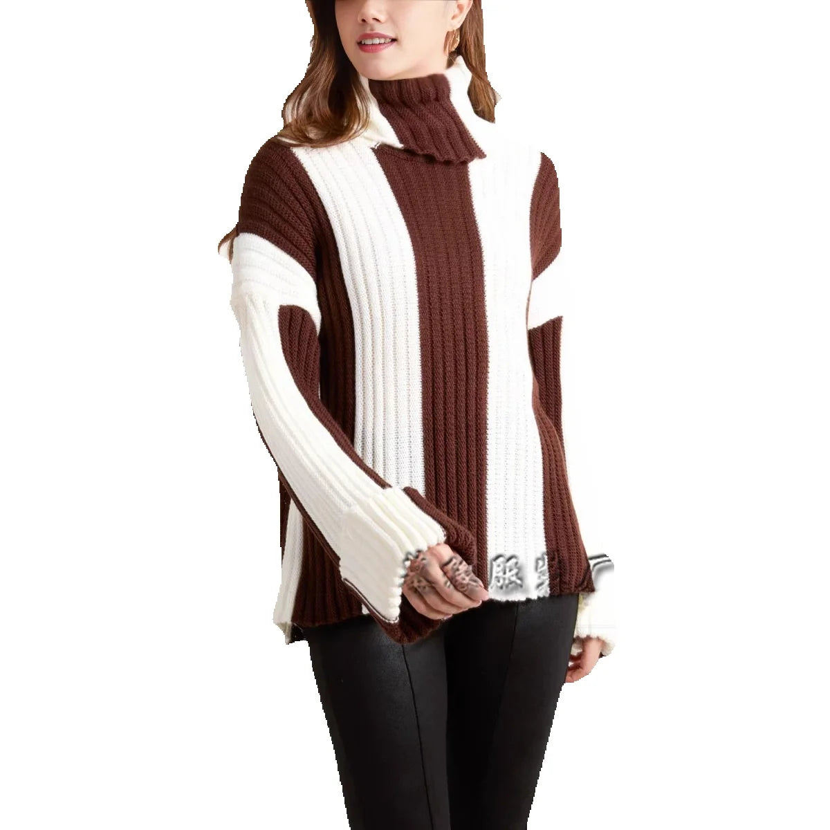 2025 Women's Knitted Sweater High Collar Long Sleeve Sweater