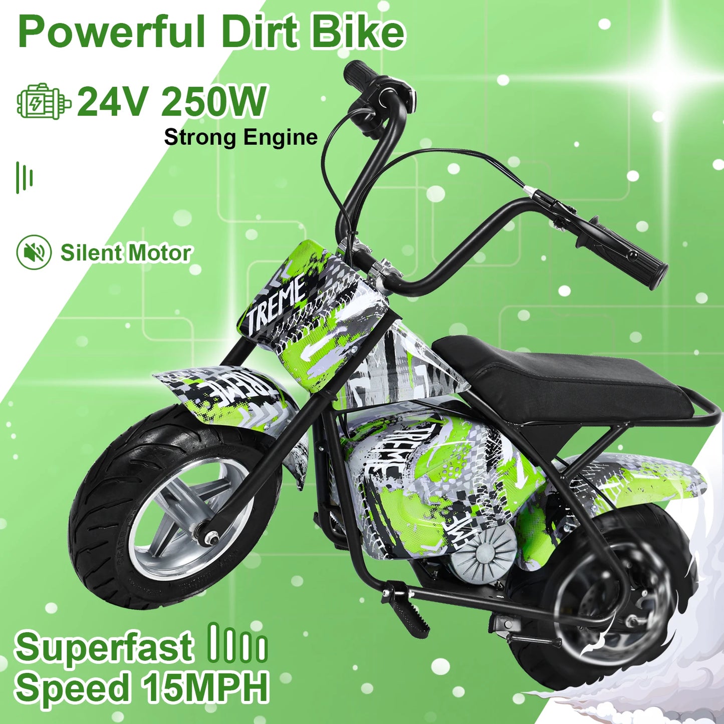 24V Kids Electric Dirt Bike Electric Dirtbike 250W Off-Road Bike Motocross Powerful Motorcycle for Kids with 13.67MPH Fast Spee