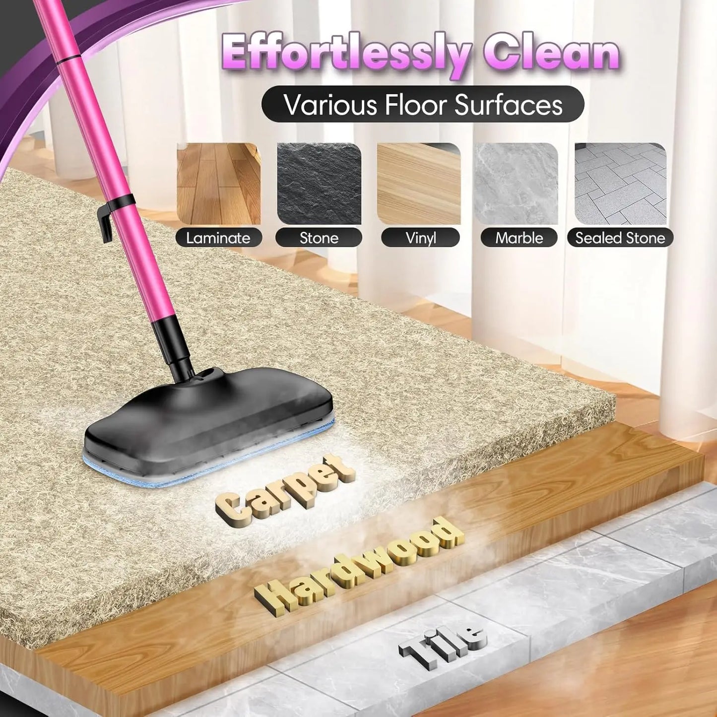 Standable Steam Mop Cleaner with 18 Attachments for Deep Cleaning Floors, Tiles, Grout - Multi-Purpose & Heavy Duty
