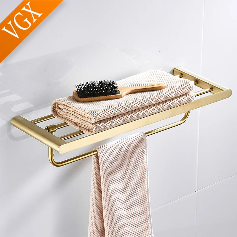 VGX Gold Bathroom Towel Holder Stainless Steel Towel Rack Folding Movable Bath Towel Bar Bathroom Hardware Accessories Grey