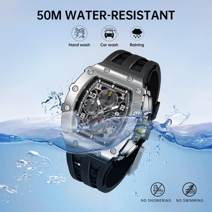 TSAR BOMBA Luxury Tonneau Quartz Watch for Men Japanese Movement, Stainless Steel Case,  Elegant Dress Wristwatch