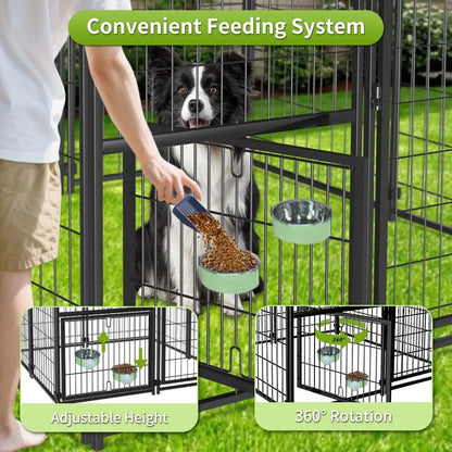 Outdoor Dog Kennel with Roof, 4x4.2x4.5FT Large Enclosure, Adjustable Feeder Door for Yard Playpen