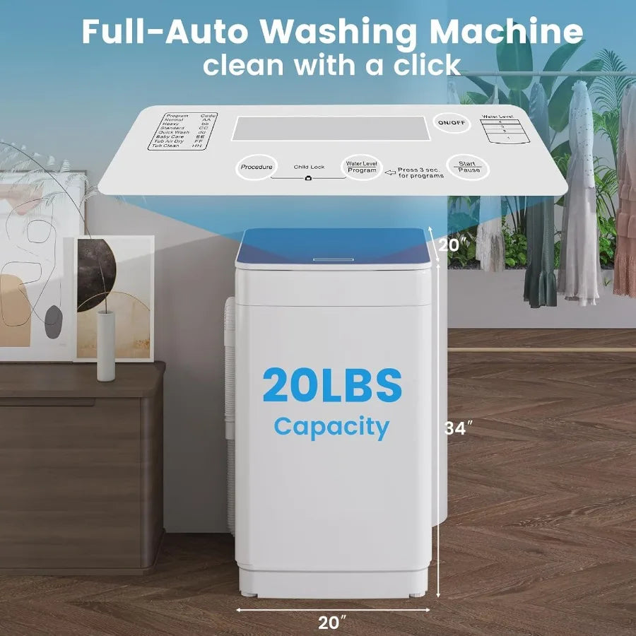 Portable Washing Machine 20 Lbs FullAutomatic with 7 Wash Cycles LED Display Electric Laundry Machine for Apartment RVs Dorms C